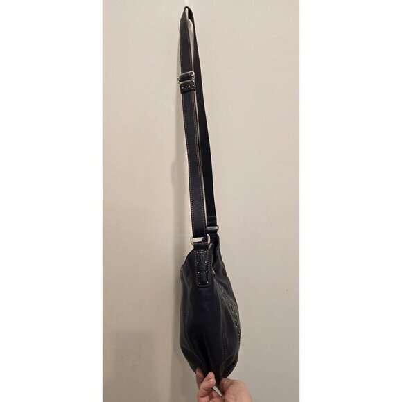 Brighton Vintage Navy Leather Crossbody Bag Embossed Detail & Adjustable Strap - Picture 5 of 16